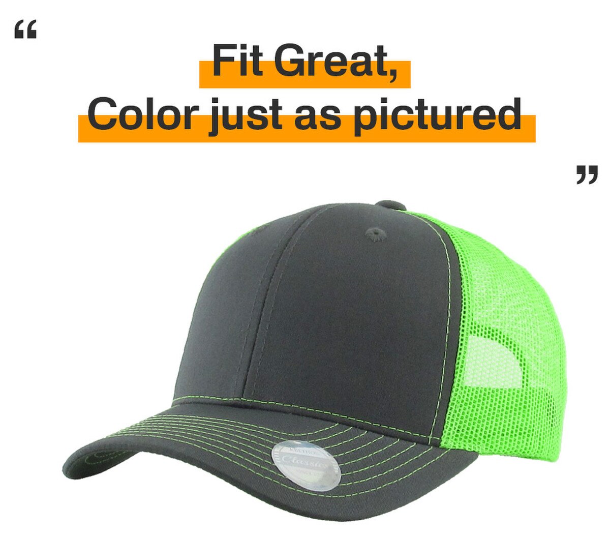 Dark Gray Neon Green Two Tone Classic 6 Panel Trucker Mesh Snapback Side View Fit Great